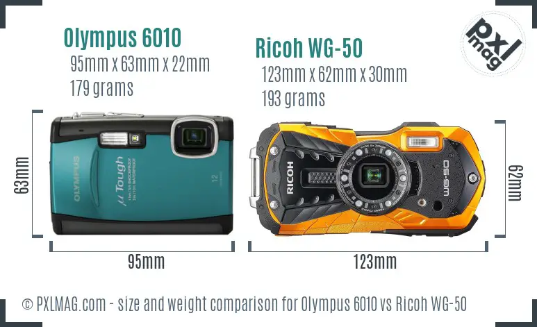 Olympus 6010 vs Ricoh WG-50 size comparison