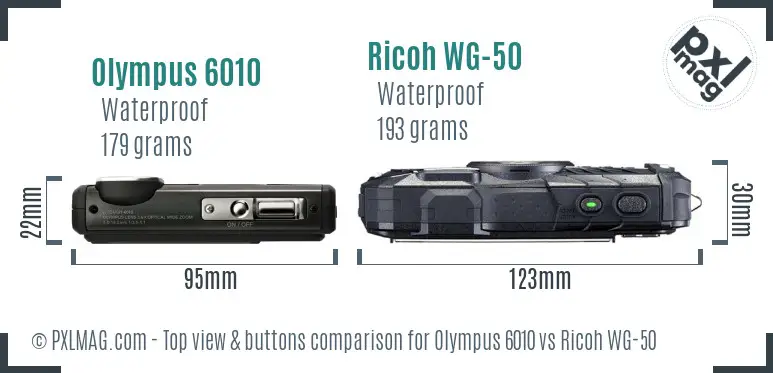 Olympus 6010 vs Ricoh WG-50 top view buttons comparison