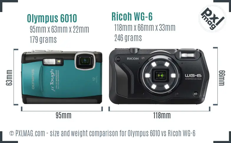 Olympus 6010 vs Ricoh WG-6 size comparison