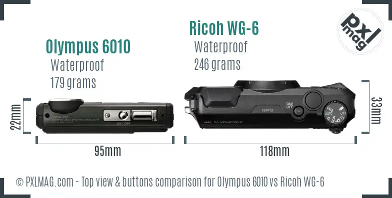 Olympus 6010 vs Ricoh WG-6 top view buttons comparison