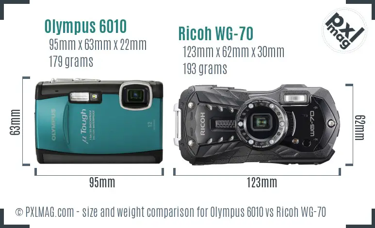 Olympus 6010 vs Ricoh WG-70 size comparison