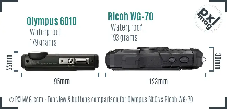 Olympus 6010 vs Ricoh WG-70 top view buttons comparison