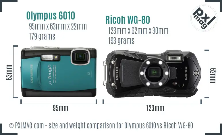 Olympus 6010 vs Ricoh WG-80 size comparison