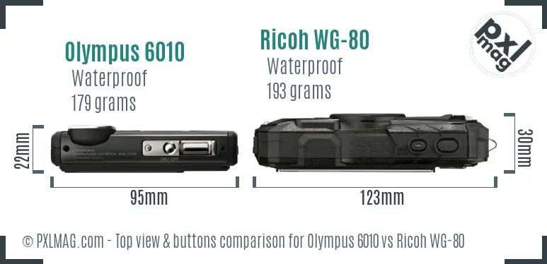 Olympus 6010 vs Ricoh WG-80 top view buttons comparison