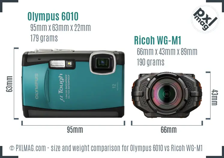 Olympus 6010 vs Ricoh WG-M1 size comparison