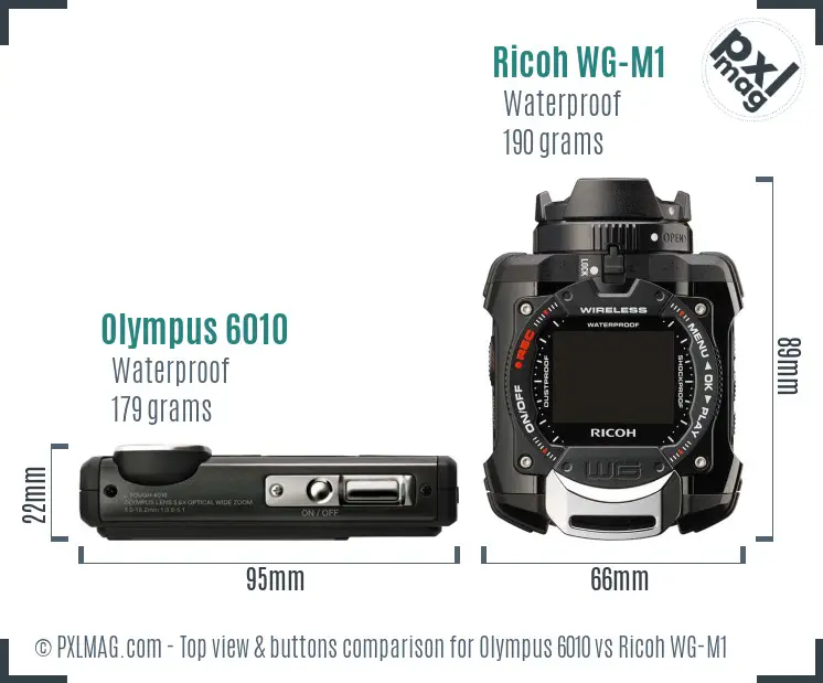 Olympus 6010 vs Ricoh WG-M1 top view buttons comparison