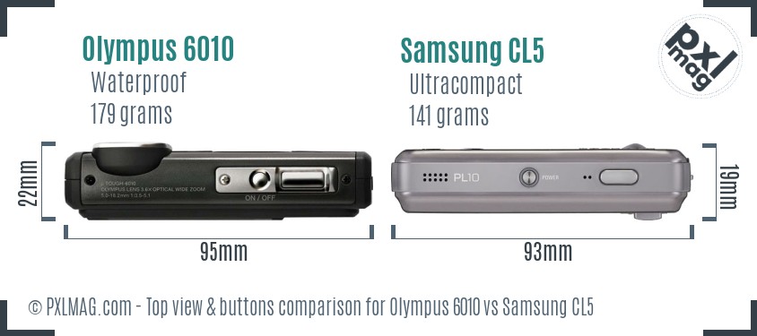 Olympus 6010 vs Samsung CL5 top view buttons comparison