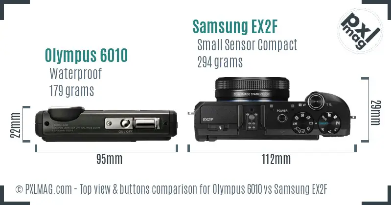 Olympus 6010 vs Samsung EX2F top view buttons comparison