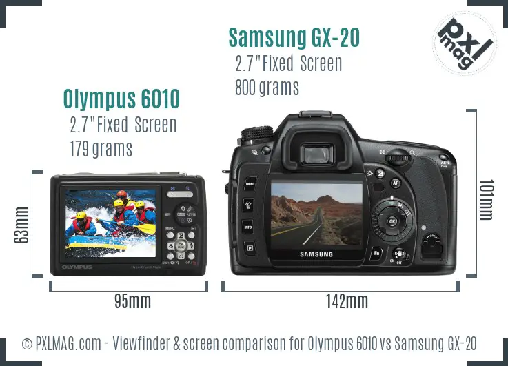 Olympus 6010 vs Samsung GX-20 Screen and Viewfinder comparison