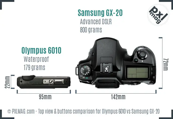 Olympus 6010 vs Samsung GX-20 top view buttons comparison