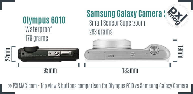 Olympus 6010 vs Samsung Galaxy Camera 2 top view buttons comparison