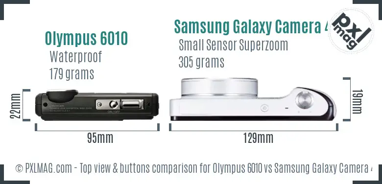 Olympus 6010 vs Samsung Galaxy Camera 4G top view buttons comparison