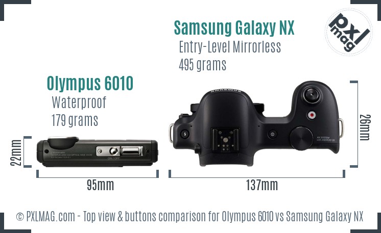 Olympus 6010 vs Samsung Galaxy NX top view buttons comparison