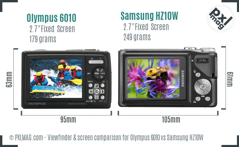 Olympus 6010 vs Samsung HZ10W Screen and Viewfinder comparison