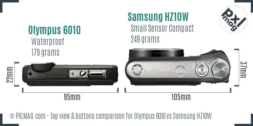 Olympus 6010 vs Samsung HZ10W top view buttons comparison