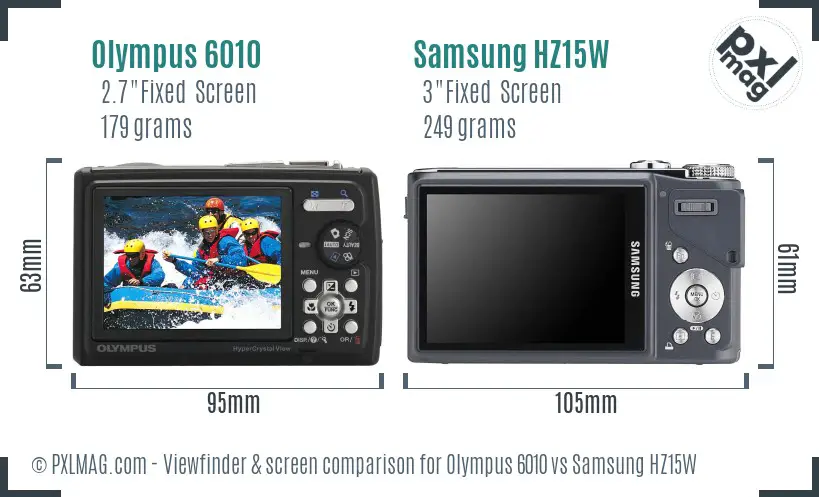 Olympus 6010 vs Samsung HZ15W Screen and Viewfinder comparison