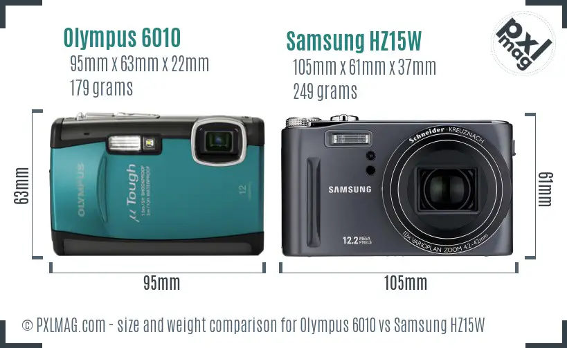 Olympus 6010 vs Samsung HZ15W size comparison