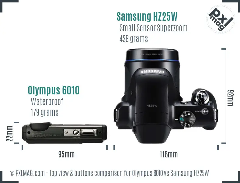 Olympus 6010 vs Samsung HZ25W top view buttons comparison