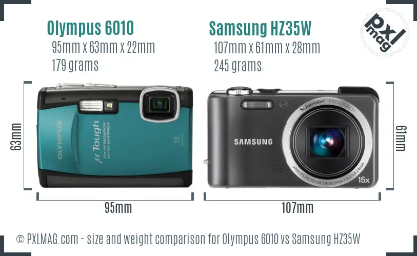 Olympus 6010 vs Samsung HZ35W size comparison