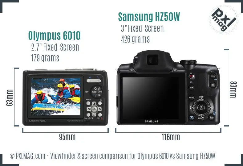 Olympus 6010 vs Samsung HZ50W Screen and Viewfinder comparison