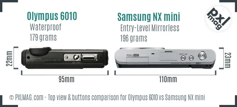 Olympus 6010 vs Samsung NX mini top view buttons comparison