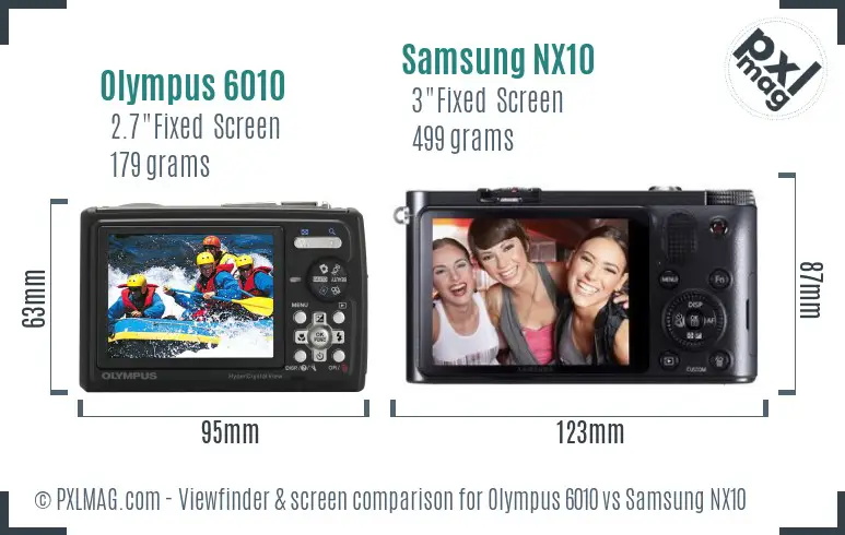 Olympus 6010 vs Samsung NX10 Screen and Viewfinder comparison