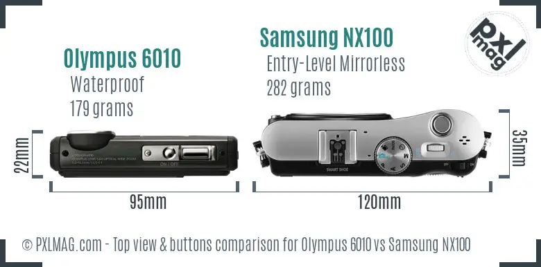 Olympus 6010 vs Samsung NX100 top view buttons comparison