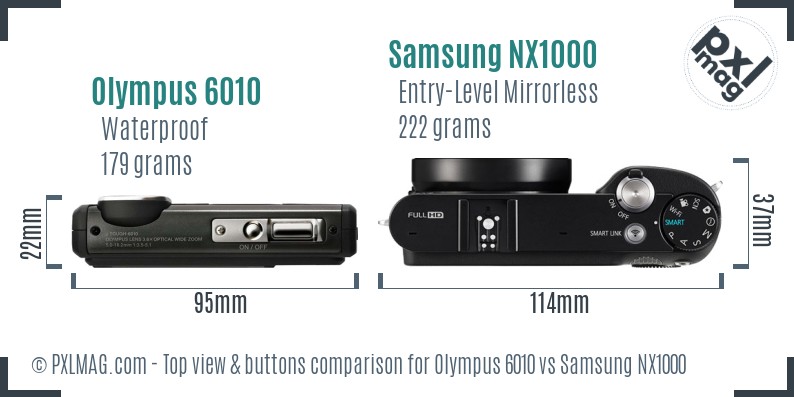 Olympus 6010 vs Samsung NX1000 top view buttons comparison