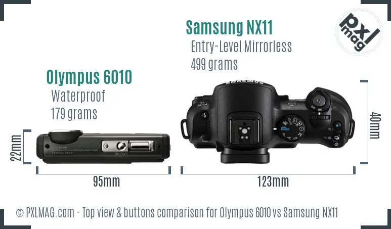 Olympus 6010 vs Samsung NX11 top view buttons comparison Olympus 6010 vs Samsung NX11 top view buttons comparison