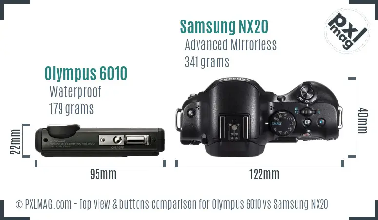 Olympus 6010 vs Samsung NX20 top view buttons comparison