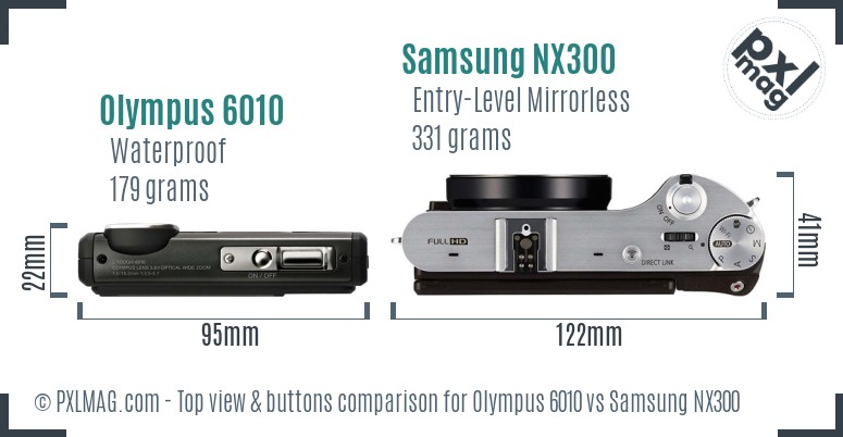 Olympus 6010 vs Samsung NX300 top view buttons comparison