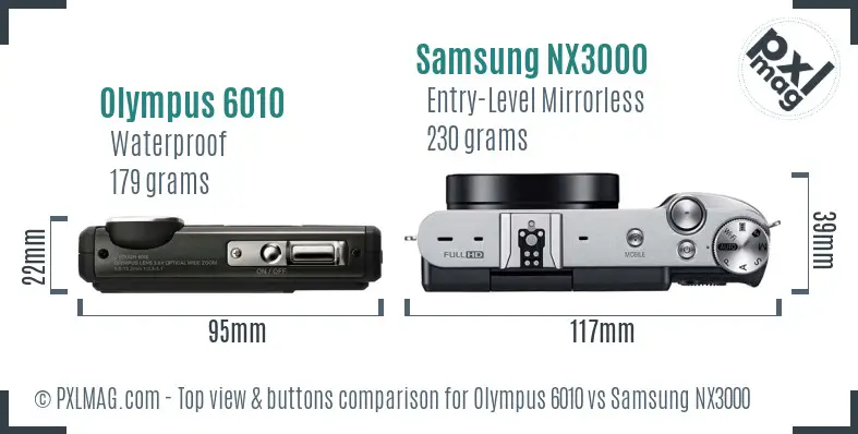 Olympus 6010 vs Samsung NX3000 top view buttons comparison
