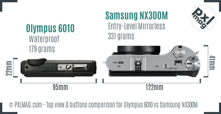 Olympus 6010 vs Samsung NX300M top view buttons comparison