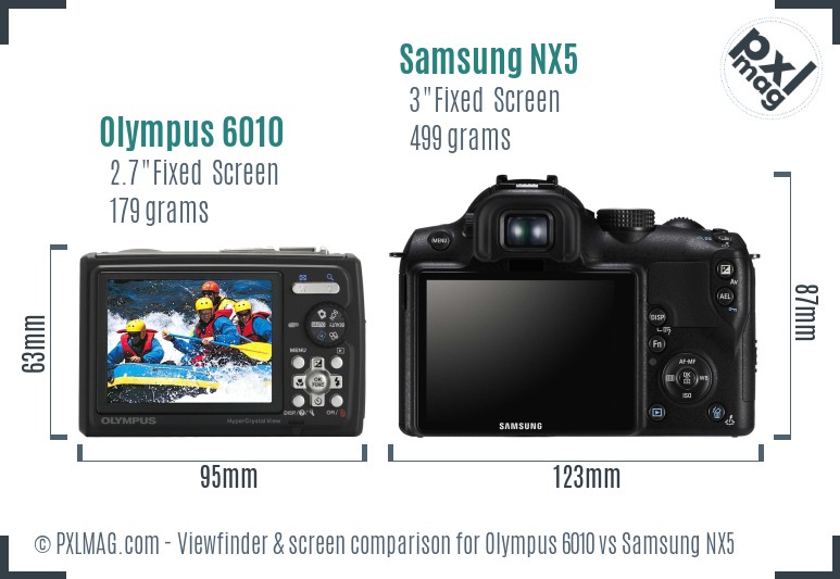Olympus 6010 vs Samsung NX5 Screen and Viewfinder comparison