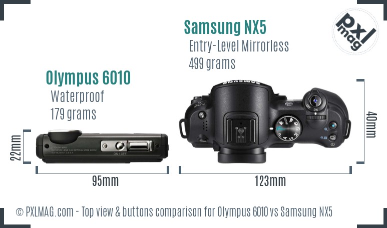 Olympus 6010 vs Samsung NX5 top view buttons comparison
