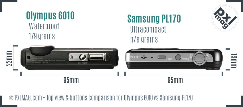 Olympus 6010 vs Samsung PL170 top view buttons comparison