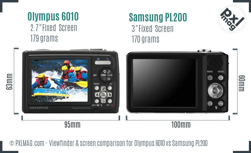 Olympus 6010 vs Samsung PL200 Screen and Viewfinder comparison