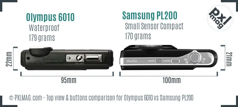 Olympus 6010 vs Samsung PL200 top view buttons comparison