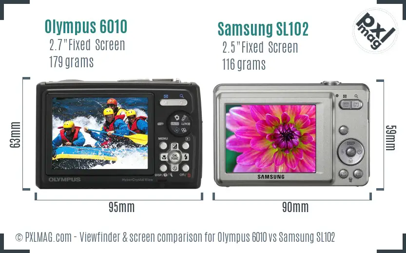 Olympus 6010 vs Samsung SL102 Screen and Viewfinder comparison