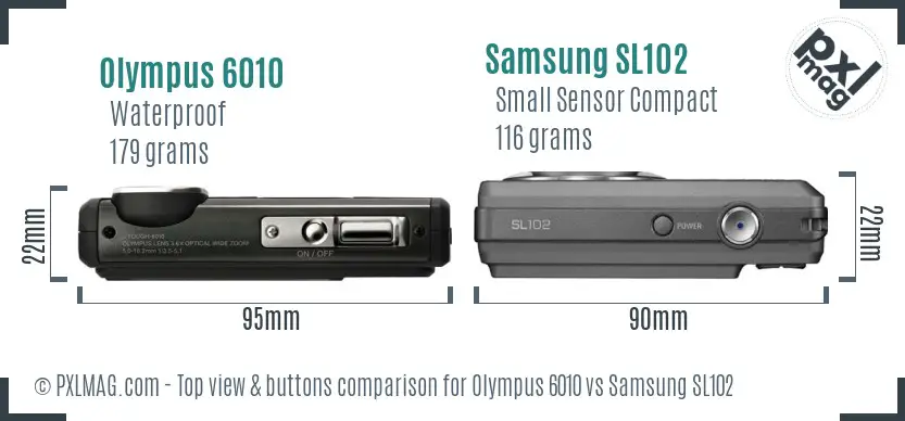 Olympus 6010 vs Samsung SL102 top view buttons comparison