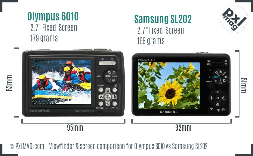 Olympus 6010 vs Samsung SL202 Screen and Viewfinder comparison