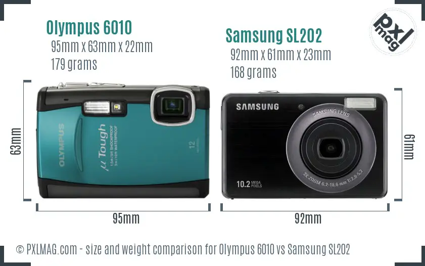 Olympus 6010 vs Samsung SL202 size comparison