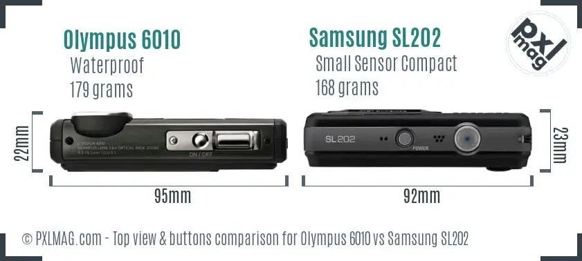 Olympus 6010 vs Samsung SL202 top view buttons comparison