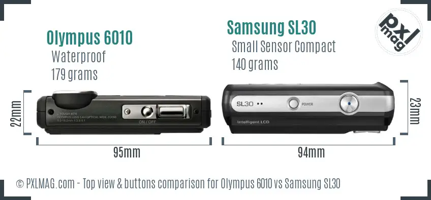Olympus 6010 vs Samsung SL30 top view buttons comparison