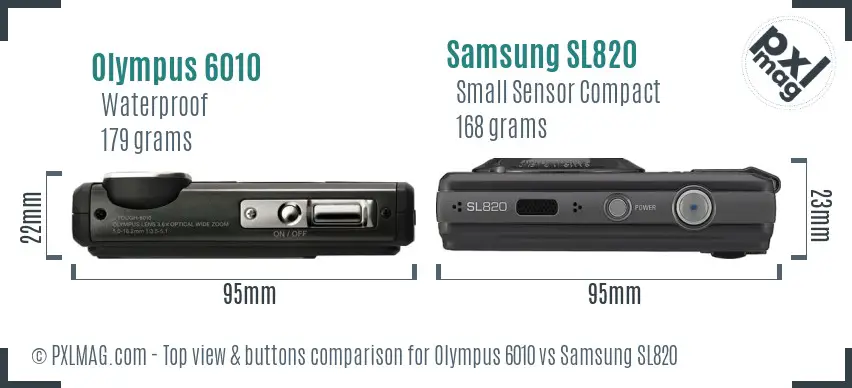Olympus 6010 vs Samsung SL820 top view buttons comparison Olympus 6010 vs Samsung SL820 top view buttons comparison