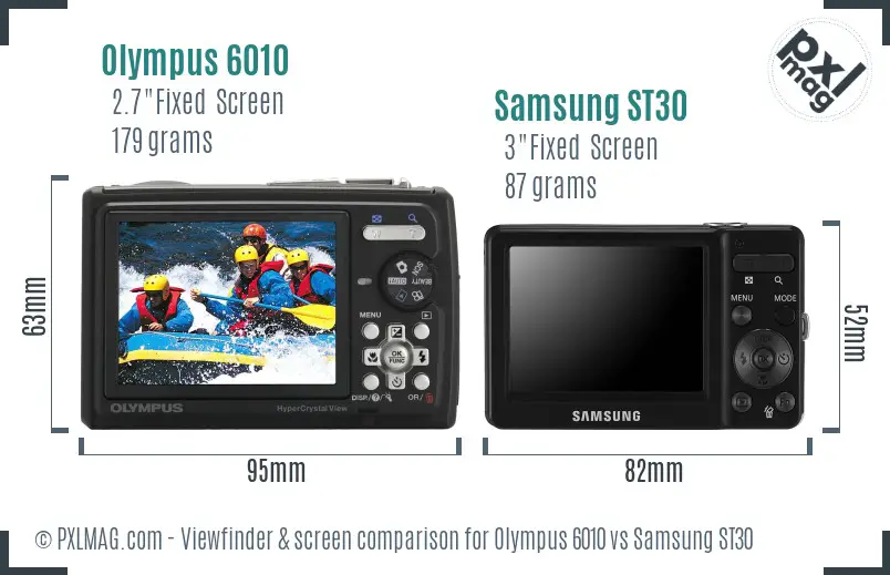 Olympus 6010 vs Samsung ST30 Screen and Viewfinder comparison