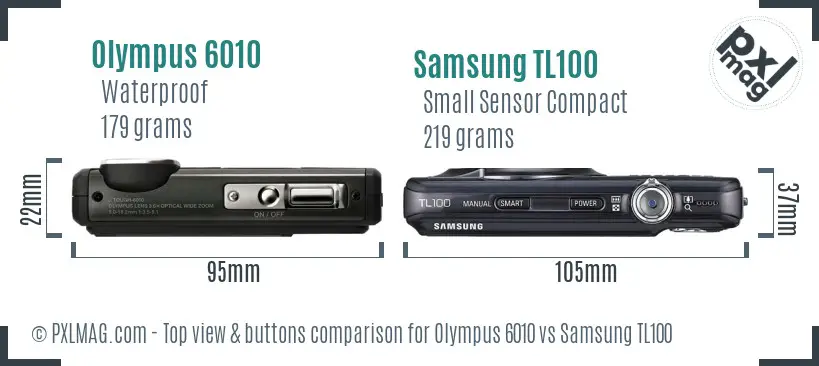Olympus 6010 vs Samsung TL100 top view buttons comparison