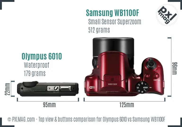 Olympus 6010 vs Samsung WB1100F top view buttons comparison