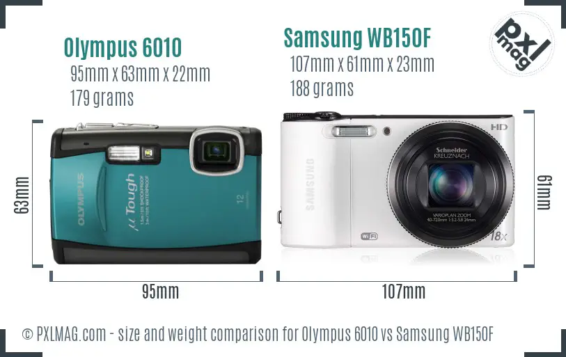 Olympus 6010 vs Samsung WB150F size comparison