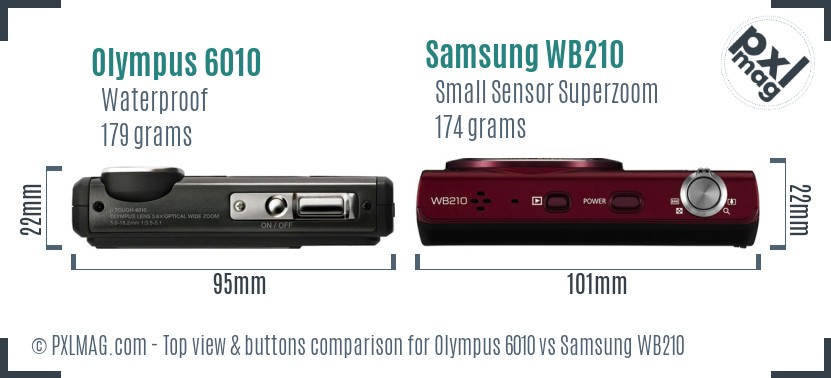 Olympus 6010 vs Samsung WB210 top view buttons comparison